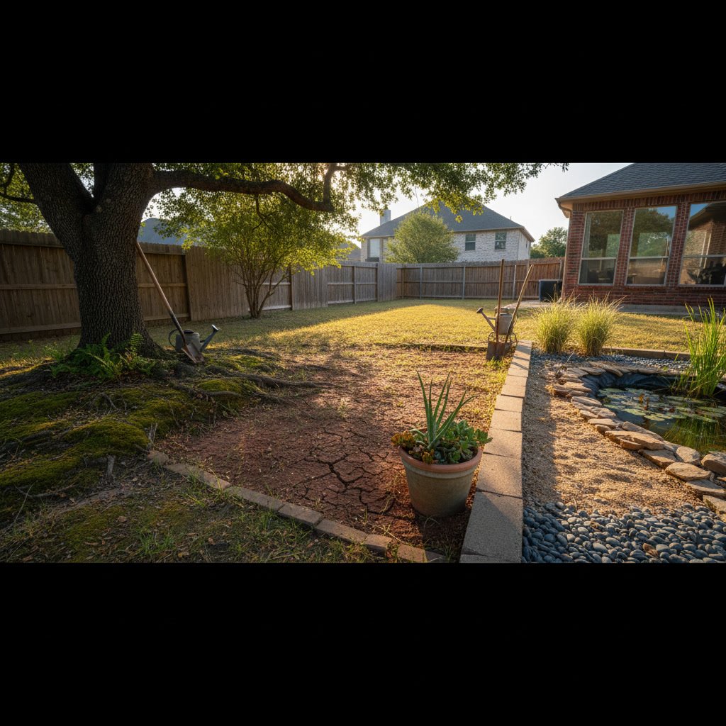 Backyard patio material samples including concrete pavers stone and wood