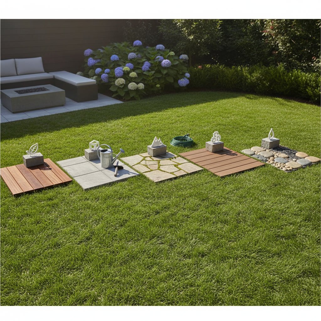 Natural stone patio with outdoor furniture in a Texas backyard