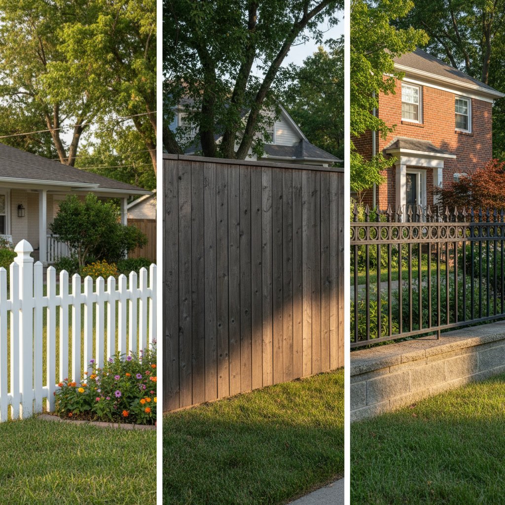 Six foot privacy fence with decorative top along residential property line