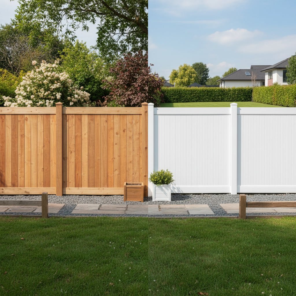 Professional fence installation showing post setting and panel placement