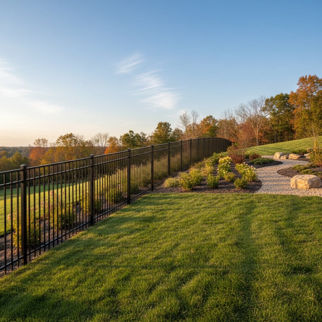 Racked fence installation following natural slope of yard