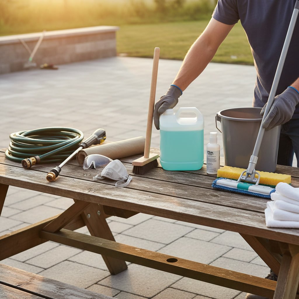 Sealed patio surface with water beading demonstrating proper weather protection